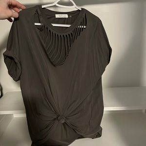 MUSTARD SEED Smoke gray, ripped neckline shirts sleeved shirt